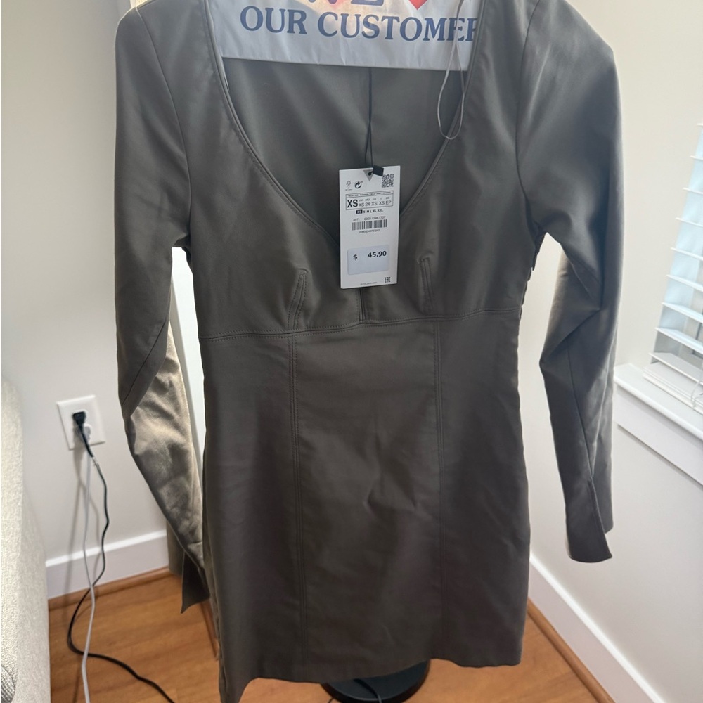 ZARA NWT Long Sleeve Khaki Dress